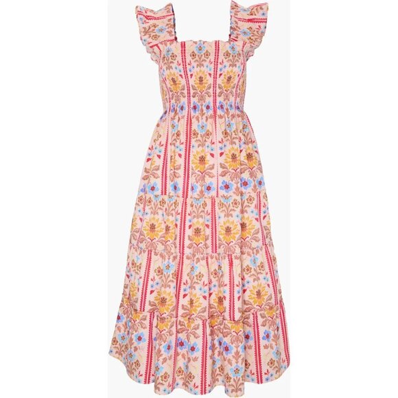 NWT Hill House Ellie Nap in Pink Floral Block Stripe Smocked Midi Dress XL - Picture 1 of 8